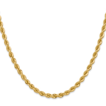 22 Inch 10K Yellow Gold 4mm Regular Rope Chain Necklace