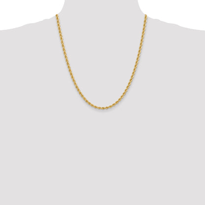 22 Inch 10K Yellow Gold 4mm Regular Rope Chain Necklace