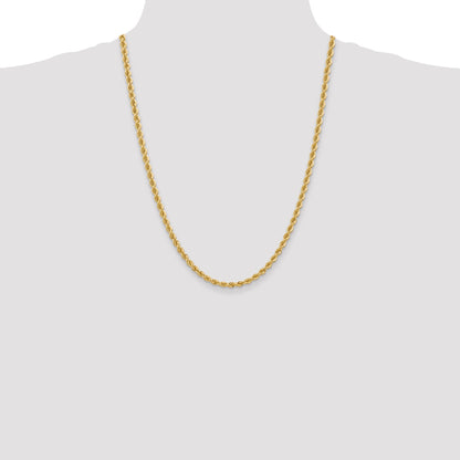 24 Inch 10K Yellow Gold 4mm Regular Rope Chain Necklace