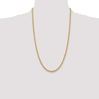 26 Inch 10K Yellow Gold 4mm Regular Rope Chain Necklace