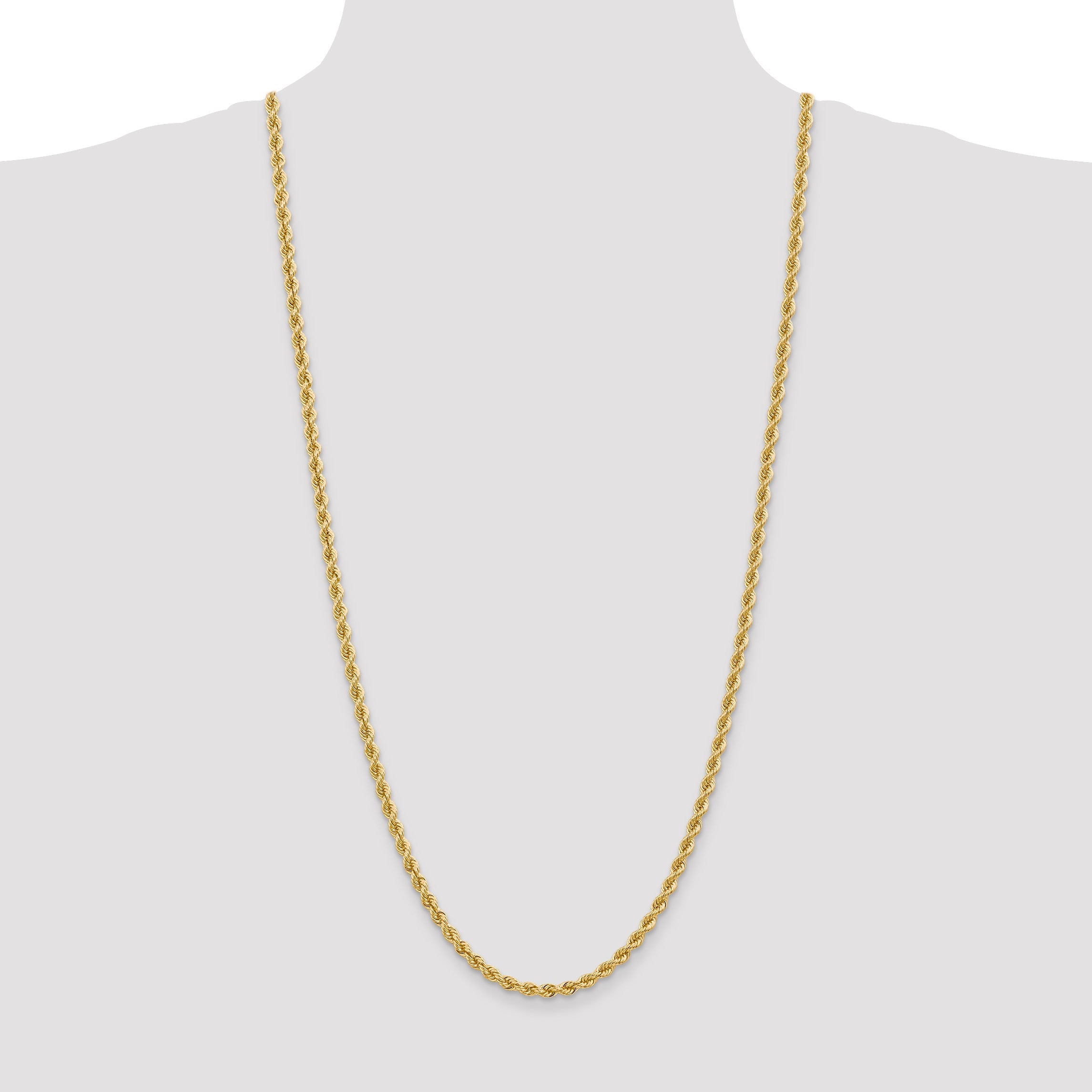 3 Inch 10K Yellow Gold 4mm Regular Rope Chain Necklace