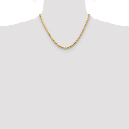 18 Inch 10K Yellow Gold 4.25mm Diamond-Cut Rope Chain Necklace
