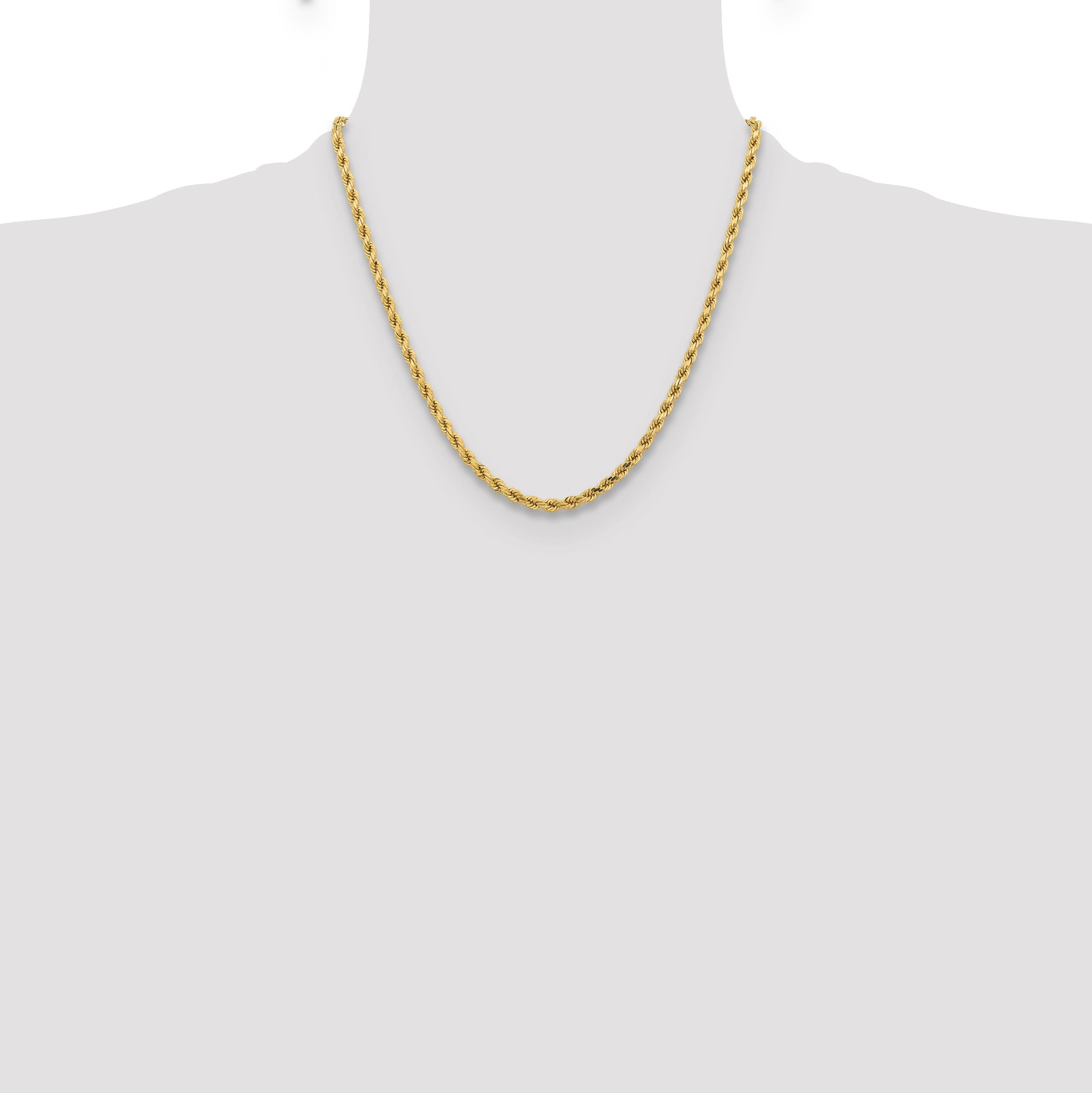 2 Inch 10K Yellow Gold 4.25mm Diamond-Cut Rope Chain Necklace