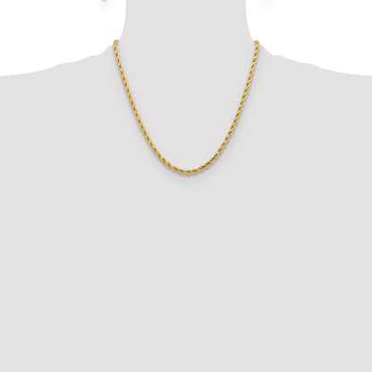 2 Inch 10K Yellow Gold 4.25mm Diamond-Cut Rope Chain Necklace