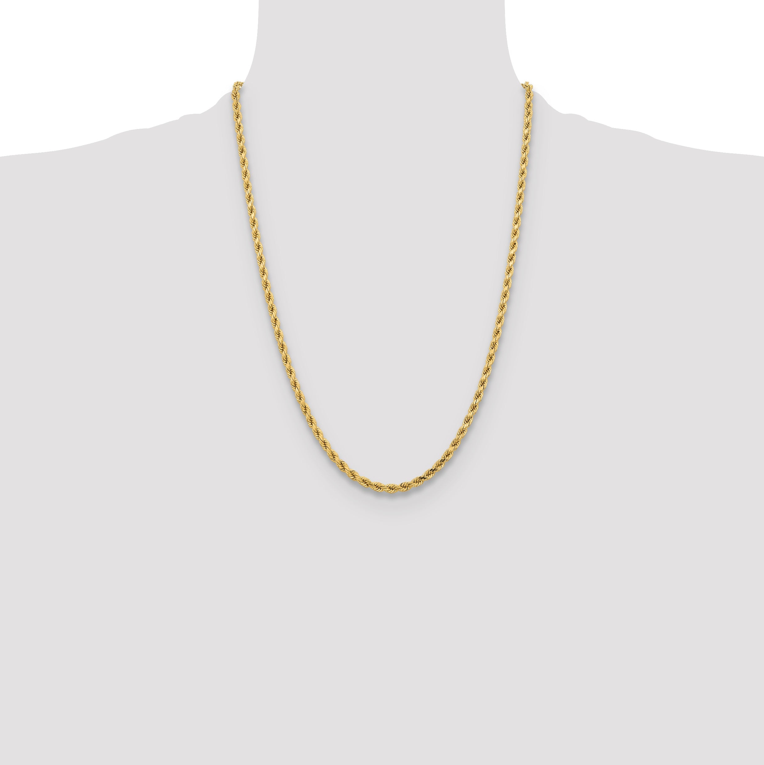 24 Inch 10K Yellow Gold 4.25mm Diamond-Cut Rope Chain Necklace