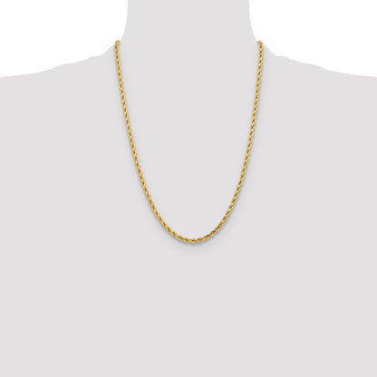 24 Inch 10K Yellow Gold 4.25mm Diamond-Cut Rope Chain Necklace
