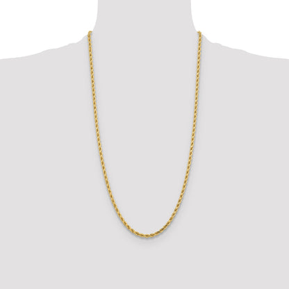 28 Inch 10K Yellow Gold 4.25mm Diamond-Cut Rope Chain Necklace