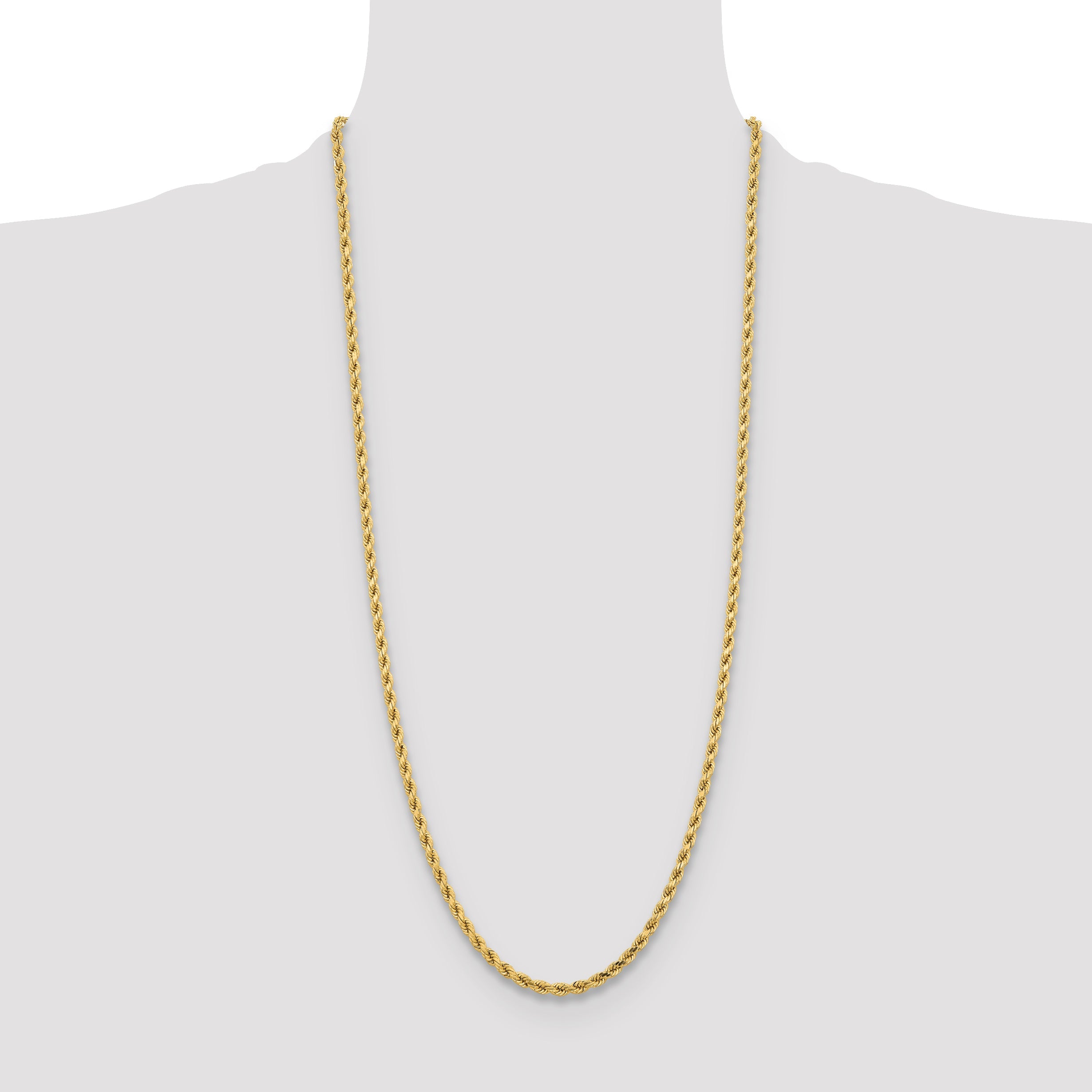3 Inch 10K Yellow Gold 4.25mm Diamond-Cut Rope Chain Necklace