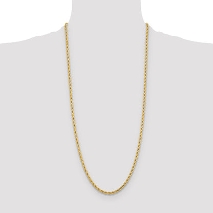 3 Inch 10K Yellow Gold 4.25mm Diamond-Cut Rope Chain Necklace