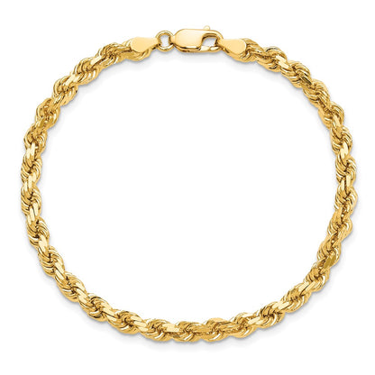 8 Inch 10K Yellow Gold 4.25mm Diamond-Cut Rope Chain Bracelet