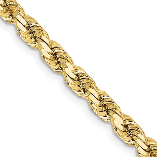 28 Inch 10K Yellow Gold 4.25mm Diamond-Cut Rope Chain Necklace