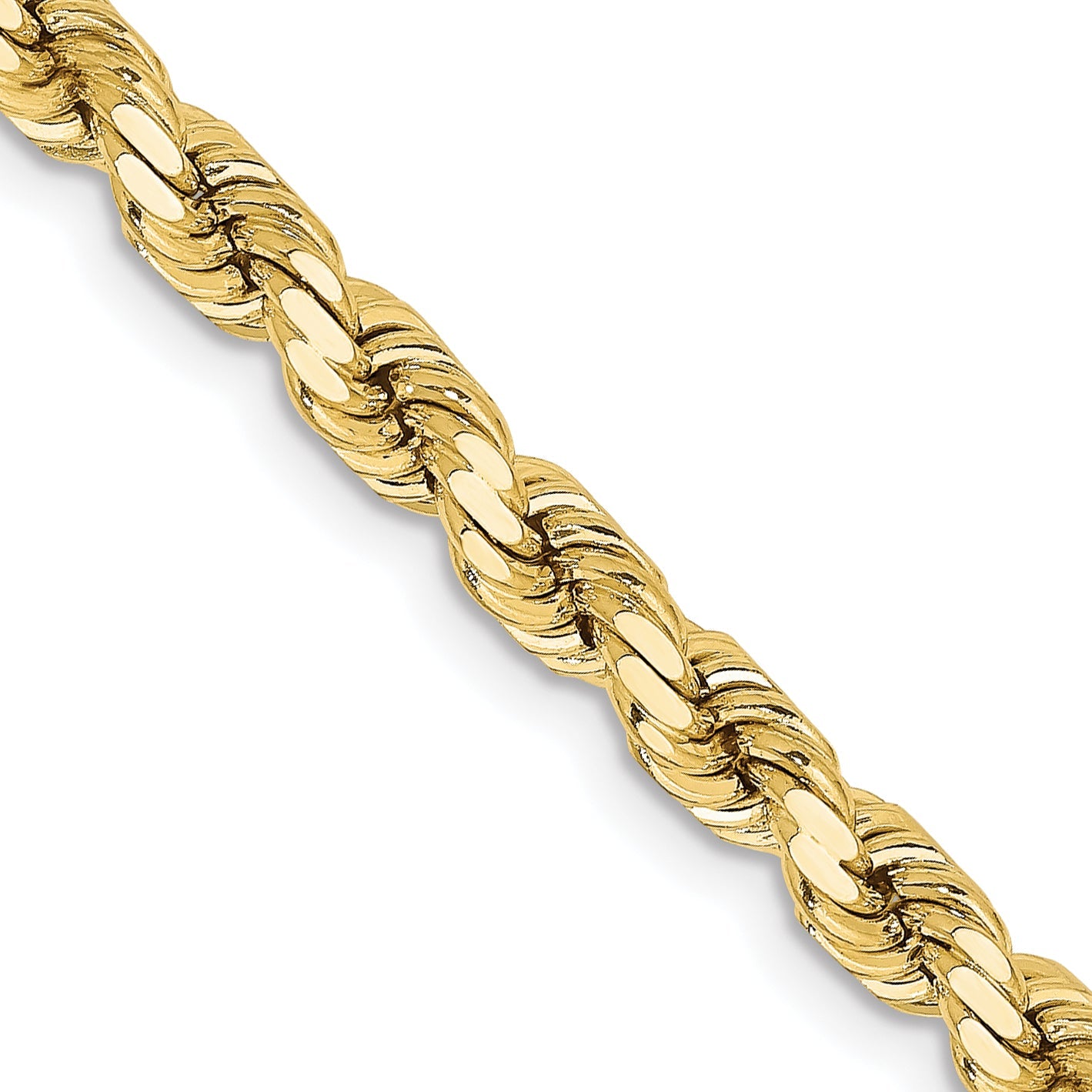 18 Inch 10K Yellow Gold 4.25mm Diamond-Cut Rope Chain Necklace