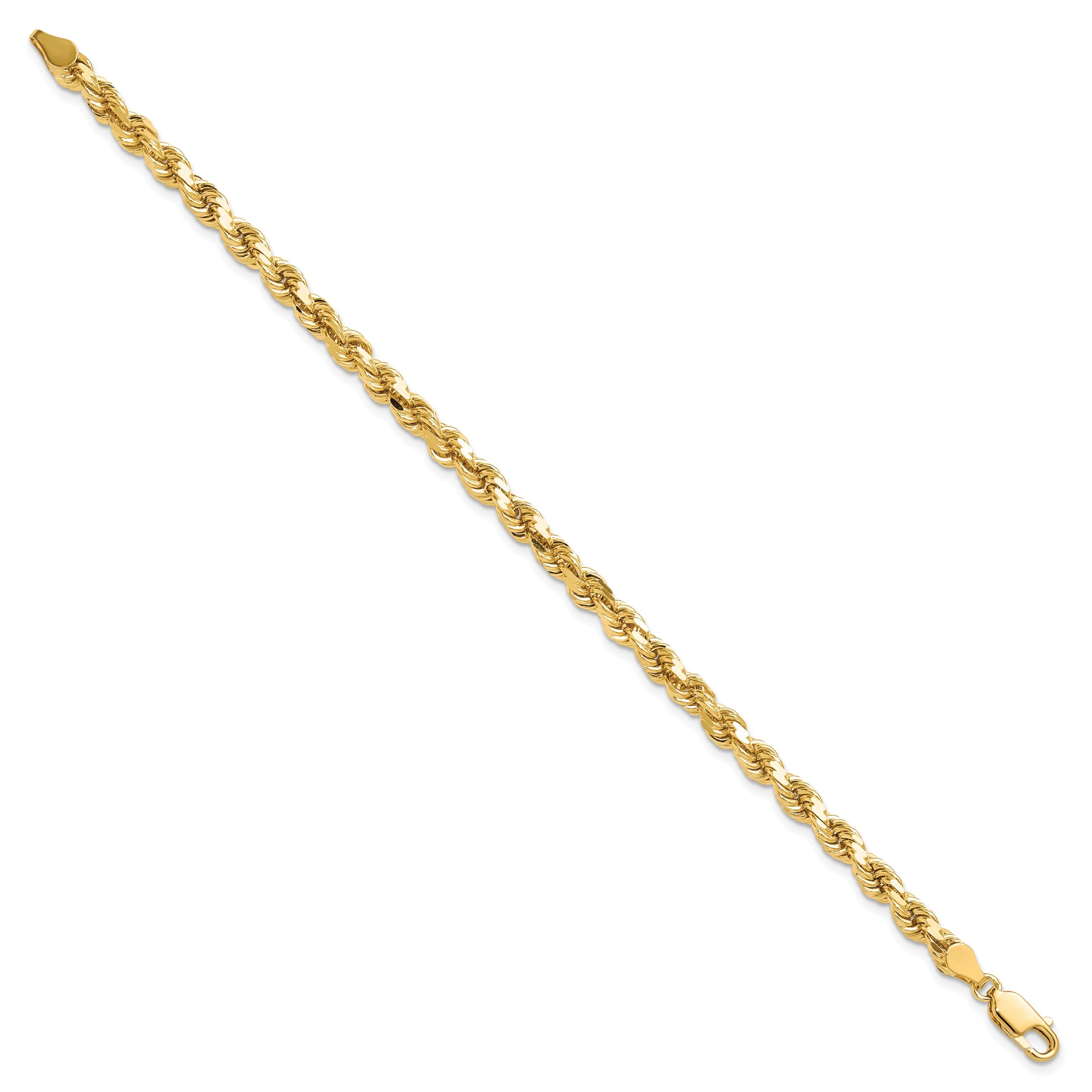 8 Inch 10k Yellow Gold 4.5mm Diamond-Cut Rope Chain Bracelet