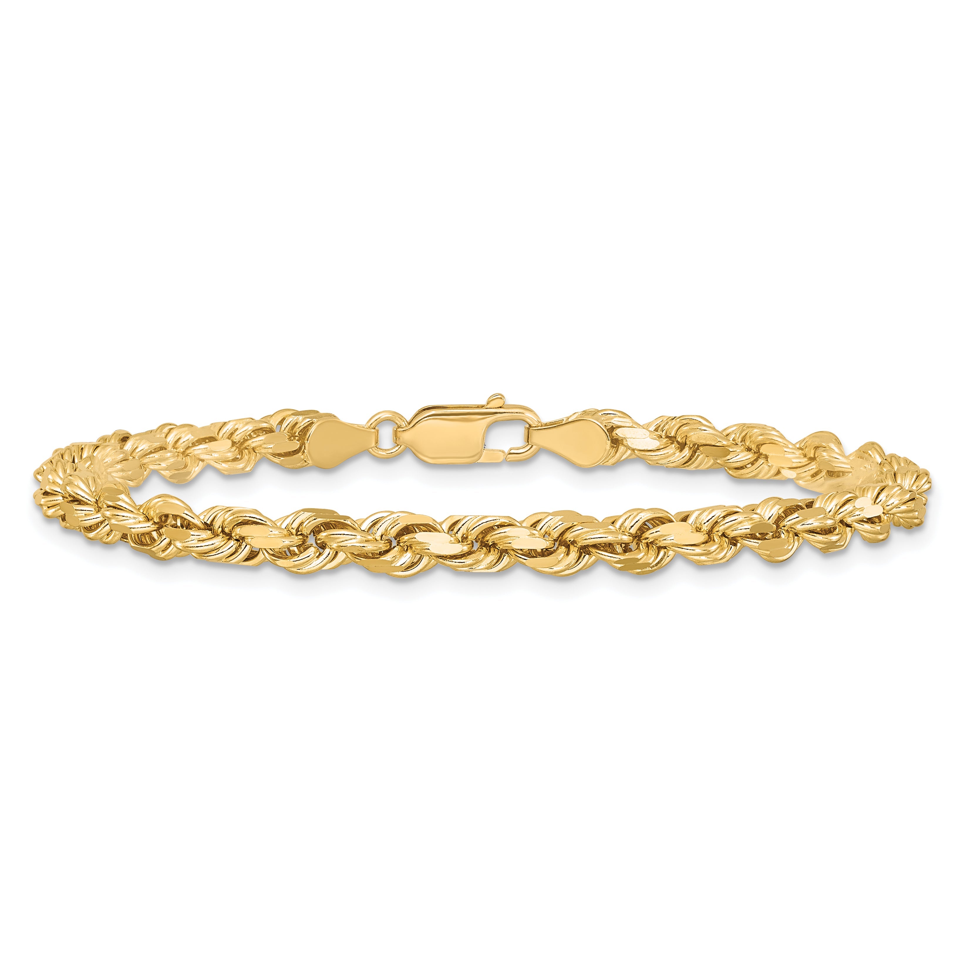 8 Inch 10k Yellow Gold 4.5mm Diamond-Cut Rope Chain Bracelet