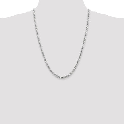 24 Inch 10K White Gold 4.5mm Diamond-Cut Rope Chain Necklace