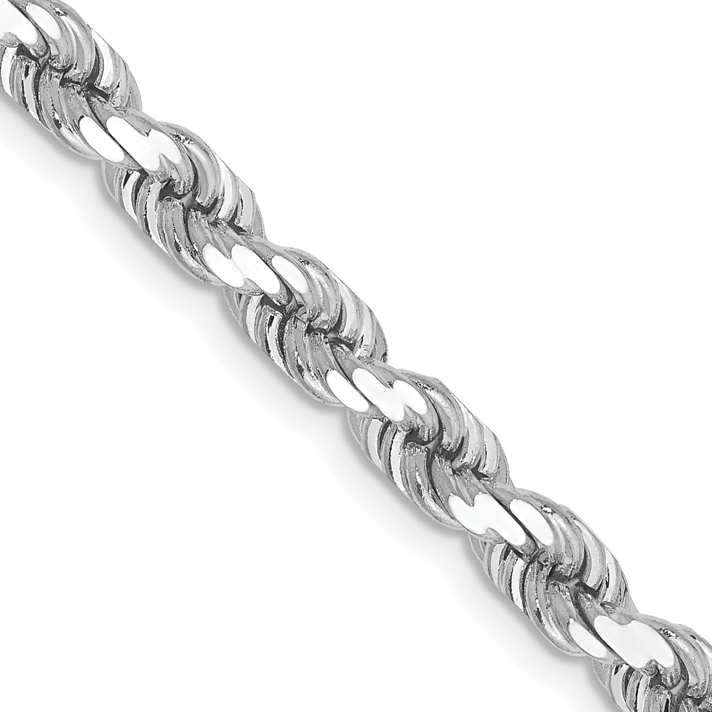 24 Inch 10K White Gold 4.5mm Diamond-Cut Rope Chain Necklace