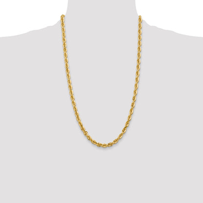 26 Inch 10K 5.5mm Diamond-Cut Rope Chain Necklace