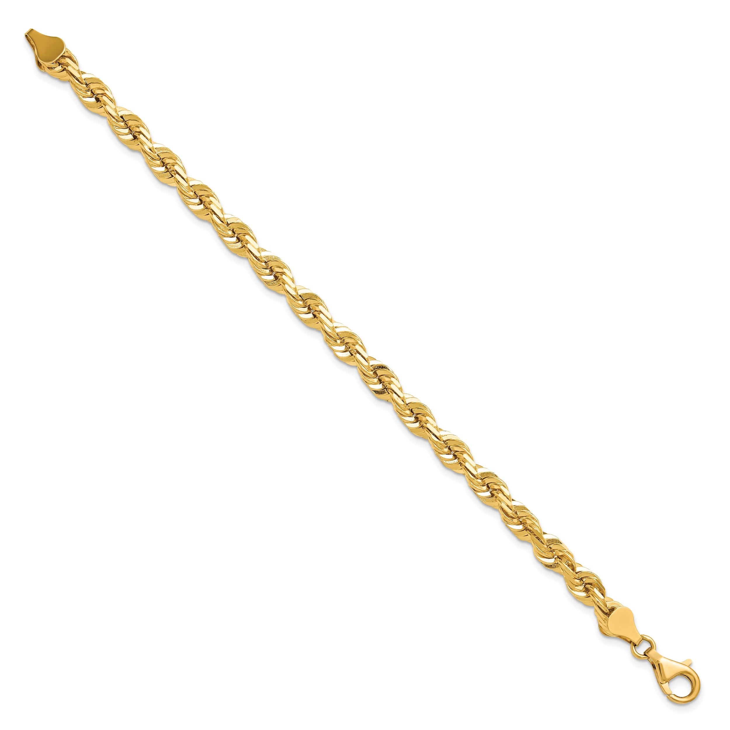 8 Inch 10k Yellow Gold 5.5mm Diamond-cut Rope Chain Bracelet