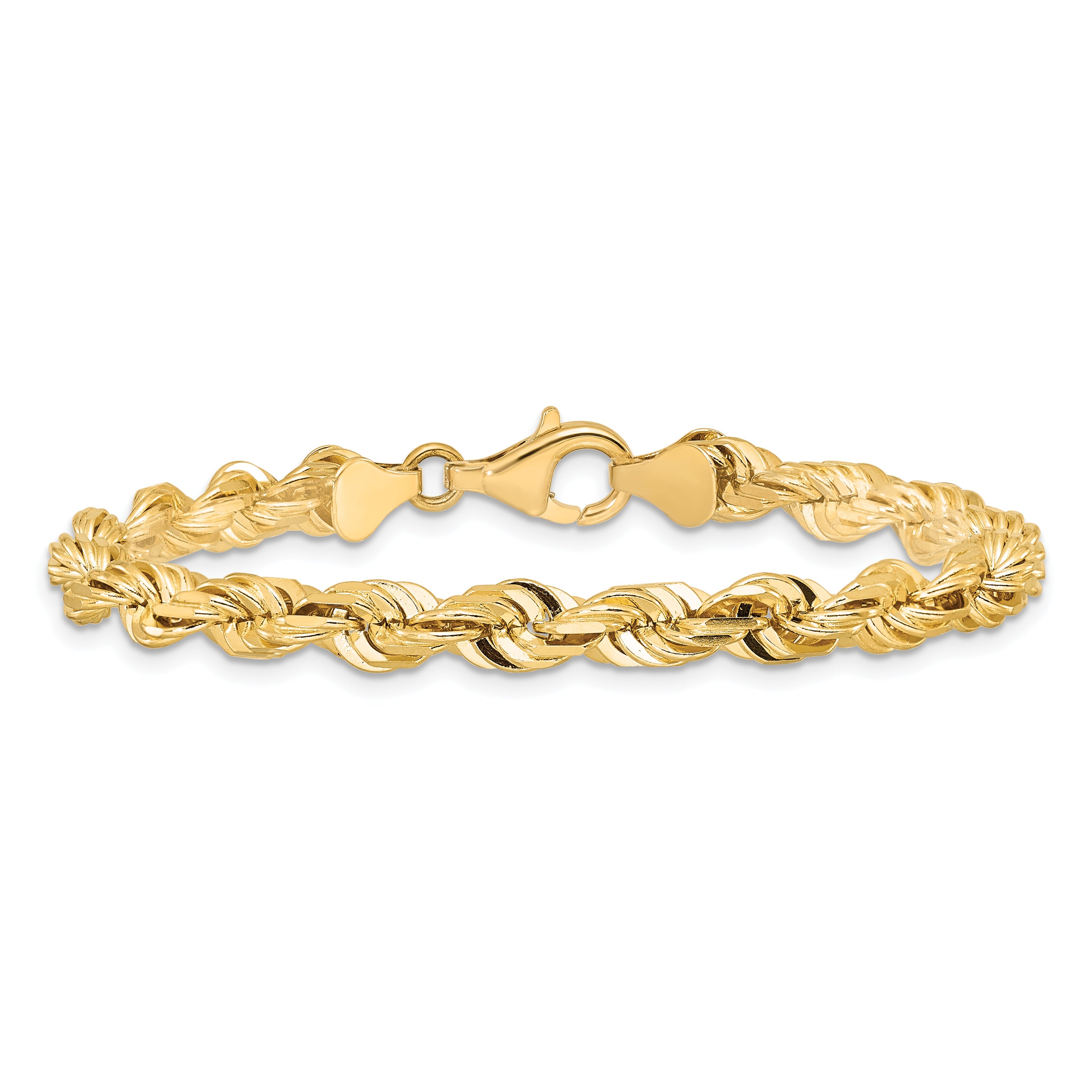 8 Inch 10k Yellow Gold 5.5mm Diamond-cut Rope Chain Bracelet