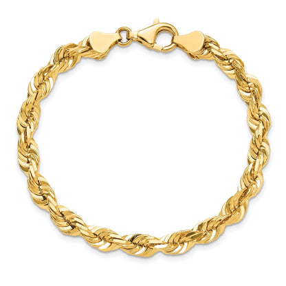 8 Inch 10k Yellow Gold 5.5mm Diamond-cut Rope Chain Bracelet