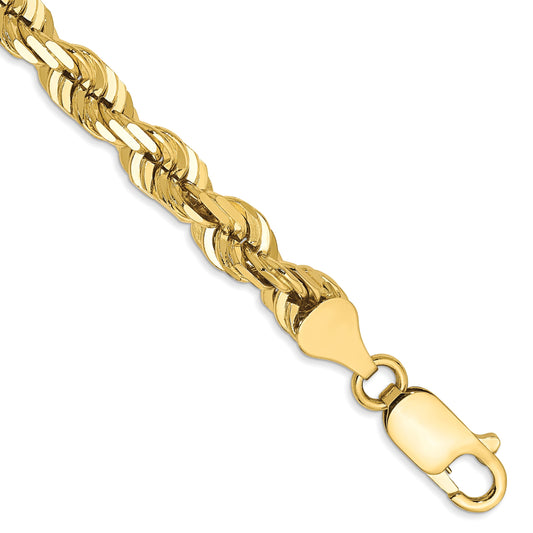8 Inch 10k Yellow Gold 5.5mm Diamond-cut Rope Chain Bracelet