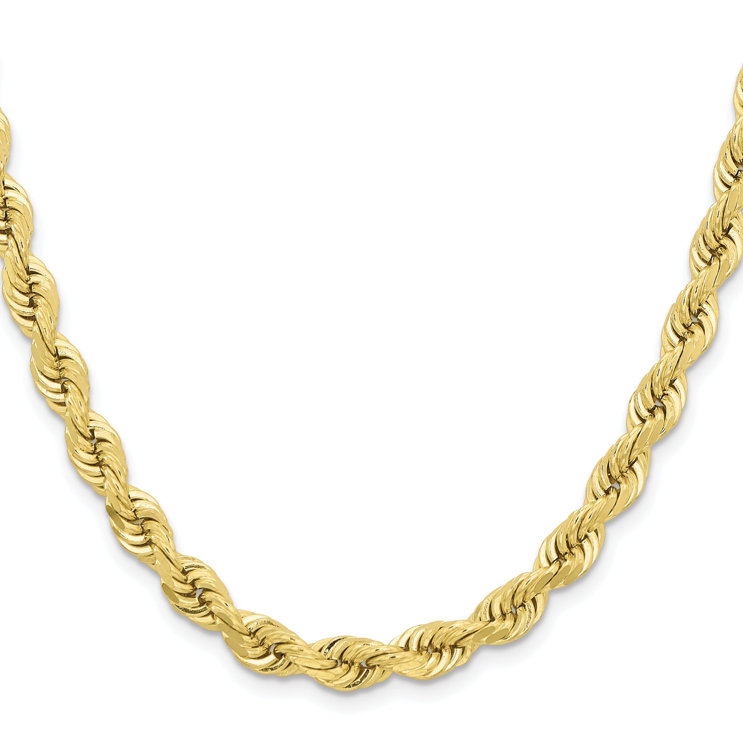 24 Inch 10K Yellow Gold 6.5mm Diamond-Cut Rope Chain Necklace