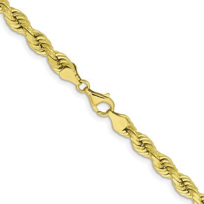 22 Inch 10K Yellow Gold 6.5mm Diamond-Cut Rope Chain Necklace