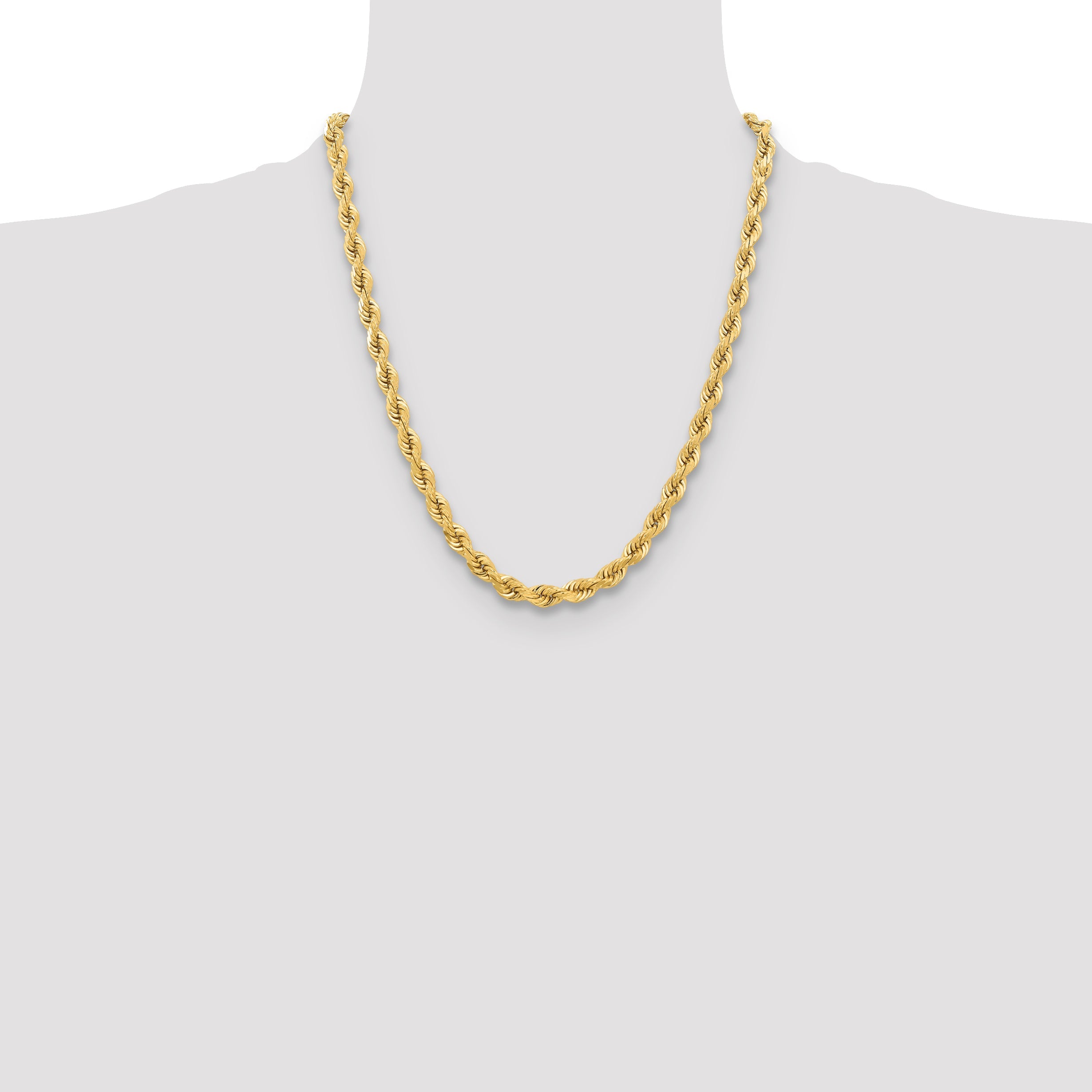 22 Inch 10K Yellow Gold 6.5mm Diamond-Cut Rope Chain Necklace