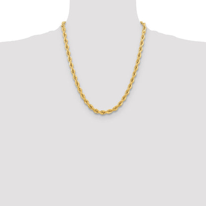 22 Inch 10K Yellow Gold 6.5mm Diamond-Cut Rope Chain Necklace