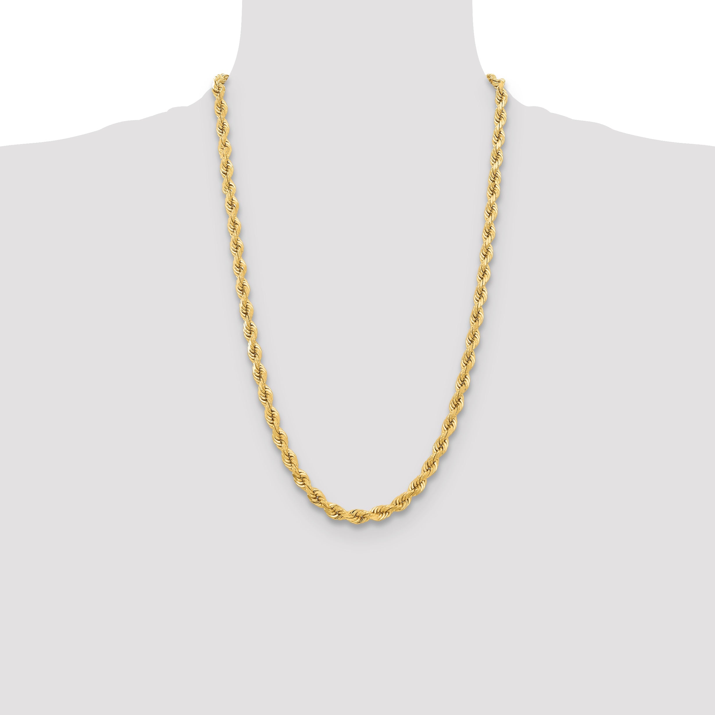 26 Inch 10K Yellow Gold 6.5mm Diamond-Cut Rope Chain Necklace