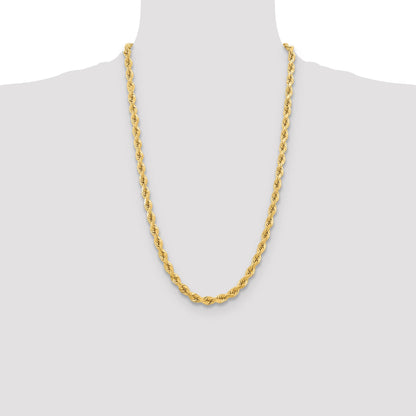 26 Inch 10K Yellow Gold 6.5mm Diamond-Cut Rope Chain Necklace