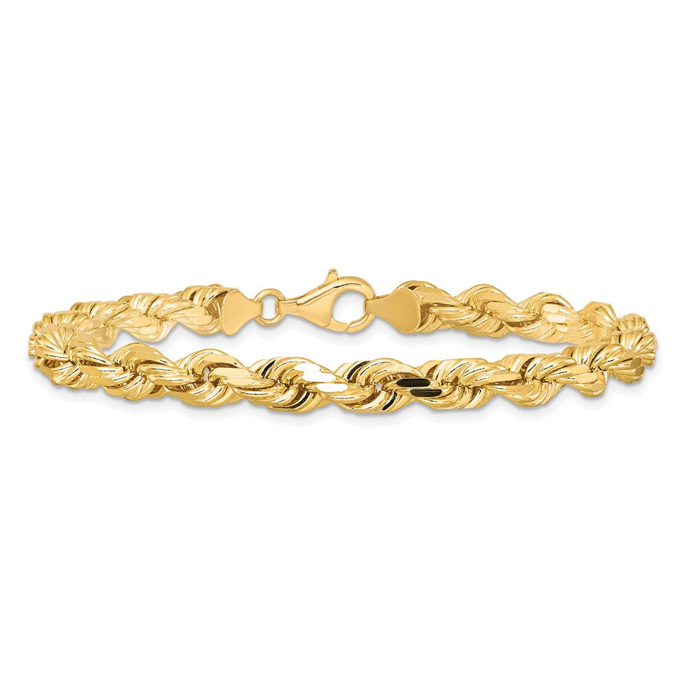 8 Inch 10K Yellow Gold 6.5mm Diamond-Cut Rope Chain Bracelet