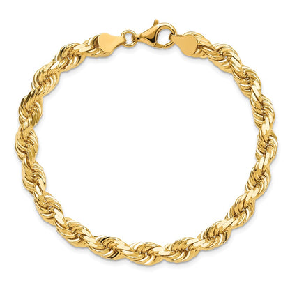 8 Inch 10K Yellow Gold 6.5mm Diamond-Cut Rope Chain Bracelet