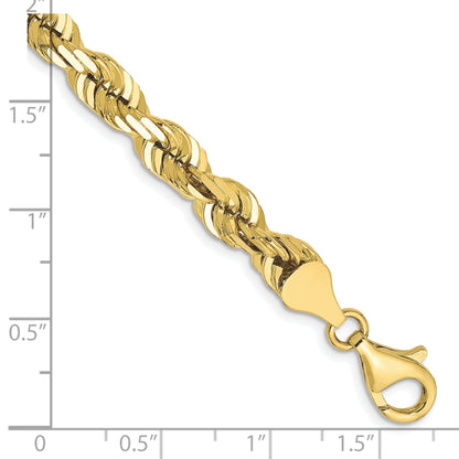 9 Inch 10K Yellow Gold 6.5mm Diamond-Cut Rope Chain Anklet