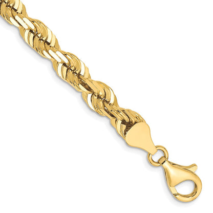 8 Inch 10K Yellow Gold 6.5mm Diamond-Cut Rope Chain Bracelet