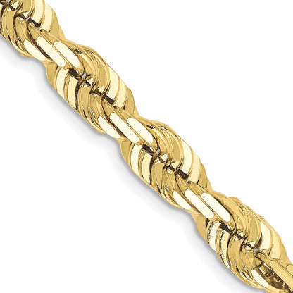 24 Inch 10K Yellow Gold 6.5mm Diamond-Cut Rope Chain Necklace