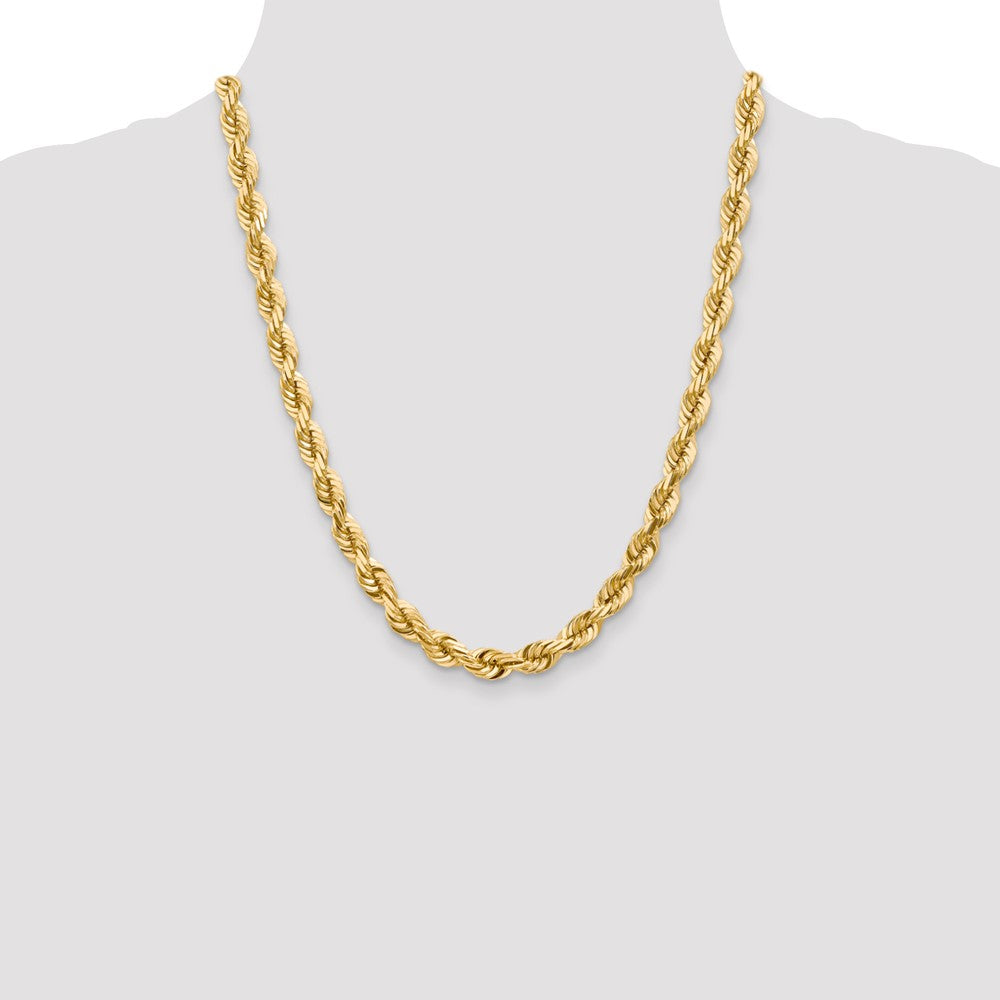 22 Inch 10K 7mm Diamond-Cut Rope Chain Necklace