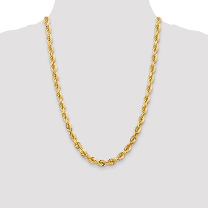 24 Inch 10K 7mm Diamond-Cut Rope Chain Necklace