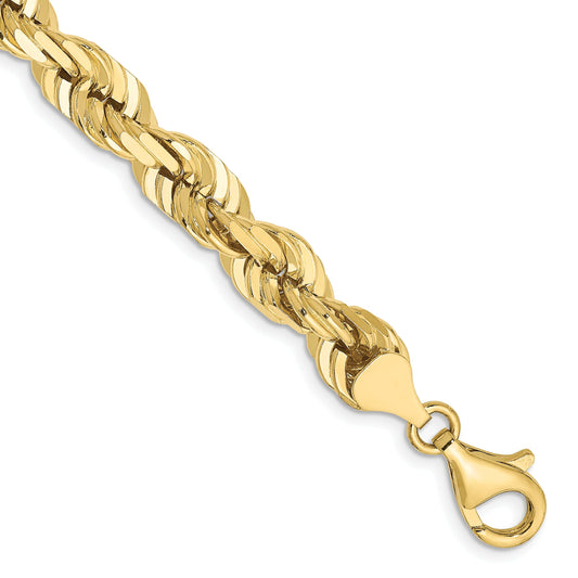 8 Inch 10k Yellow Gold 7mm Diamond-cut Rope Chain Bracelet