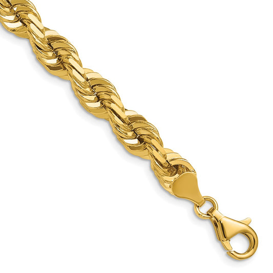 22 Inch 10K 7mm Diamond-Cut Rope Chain Necklace