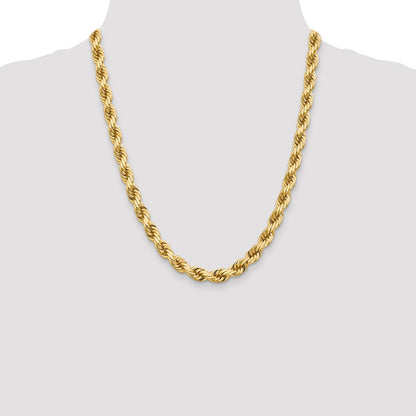 22 Inch 10K 8mm Diamond-Cut Rope Chain Necklace