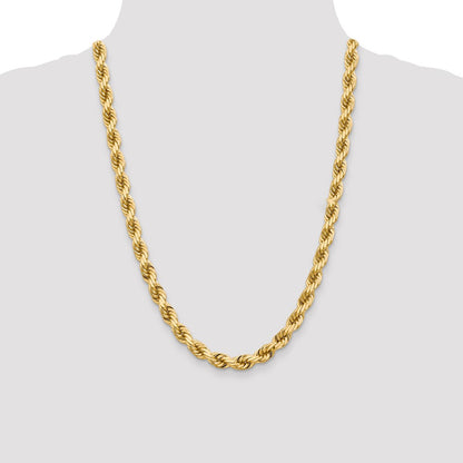 24 Inch 10K 8mm Diamond-Cut Rope Chain Necklace