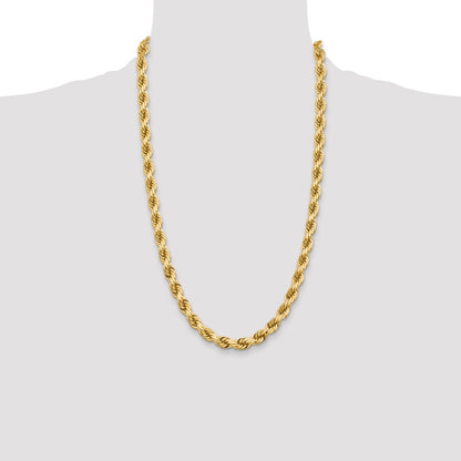 26 Inch 10K 8mm Diamond-Cut Rope Chain Necklace