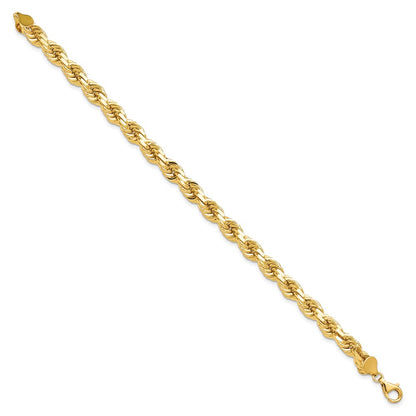 9 Inch 10K 8mm Diamond-Cut Rope Chain Bracelet