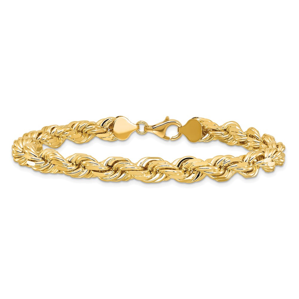 9 Inch 10K 8mm Diamond-Cut Rope Chain Bracelet