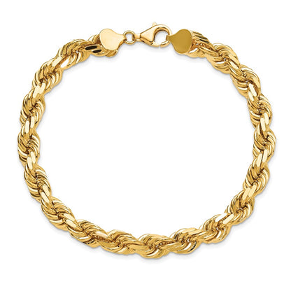 9 Inch 10K 8mm Diamond-Cut Rope Chain Bracelet