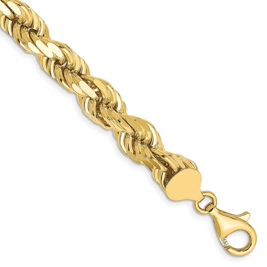 9 Inch 10K 8mm Diamond-Cut Rope Chain Bracelet
