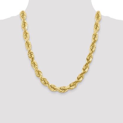 22 Inch 10K 10mm Diamond-Cut Rope Chain Necklace
