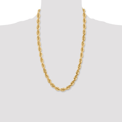 26 Inch 10K 10mm Diamond-Cut Rope Chain Necklace
