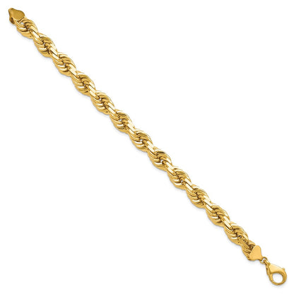9 Inch 10K 10mm Diamond-Cut Rope Chain Bracelet